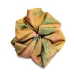 Autumn Leaf Golden Brown Satin Round Scrunchie Golden Ombré Foliage Jacquard