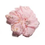 Blush Glimmer Organza Round Scrunchie Blush Organza, Gold-foil