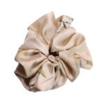 Champagne Garden White Satin Round Scrunchie Botanical Sketch