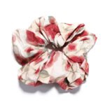 Crimson Rose White Cotton Round Scrunchie Floral