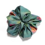 Emerald Bloom Green Satin Round Scrunchie Emerald Green Vibrant Floral