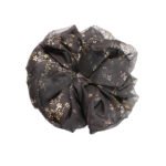 Gilded Night Organza Round Scrunchie Black Organza, Gold-foil