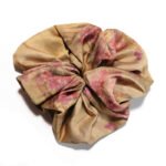 Honey Bloom Golden Brown Satin Round Scrunchie Vintage Floral Warm Sepia