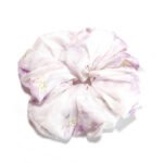 Lavender Whisper Organza Round Scrunchie White Silk, Lilac-print