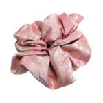 Pink Shimmer Satin Round Scrunchie Metallic Brocade, Textured