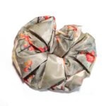 Plum Blossom Satin Round Scrunchie Oriental Floral, Vintage