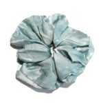Seafoam Shimmer Blue Satin Round Scrunchie Aqua Embossed Satin