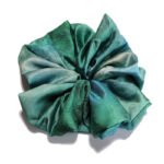 Teal Ombre Green Satin Round Scrunchie Teal Gradient, Embossed Jacquard