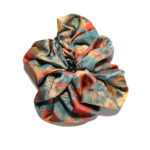 Terra Tide Silk Round Scrunchie Teal Swirl, Marbled