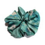 Turquoise Bloom Green Satin Round Scrunchie Turquoise Floral, Painterly Print