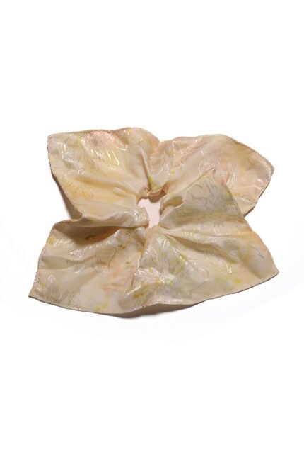 Vanilla Bloom Satin Square Scrunchie Cream Shimmer, Floral