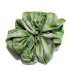 Verdant Bloom Green Satin Round Scrunchie Leaf Green, Floral Jacquard